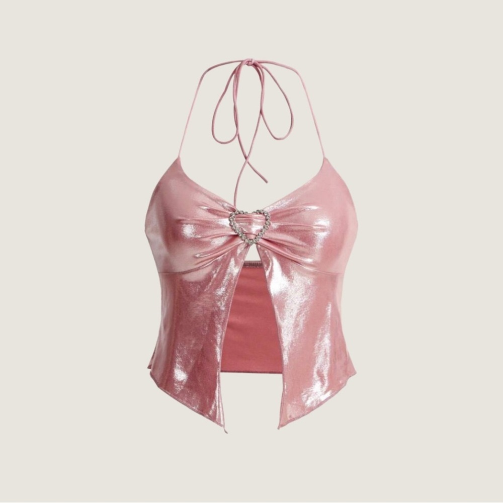 Pink Halter Top with Heart Detail